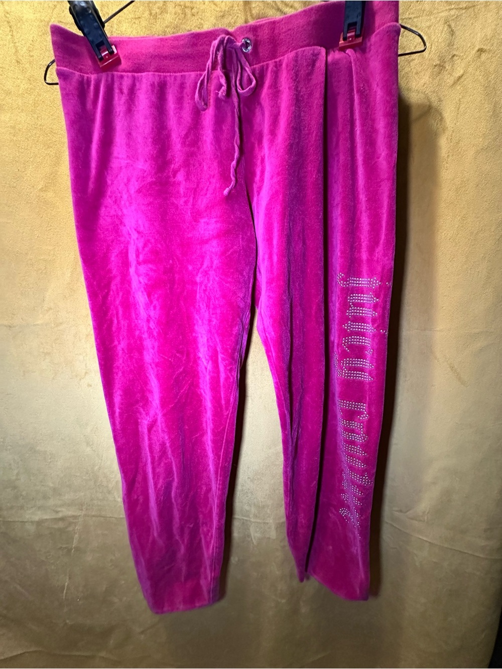 Juicy Couture Hot Pink Velour Track Pants with Rhinestone Logo
